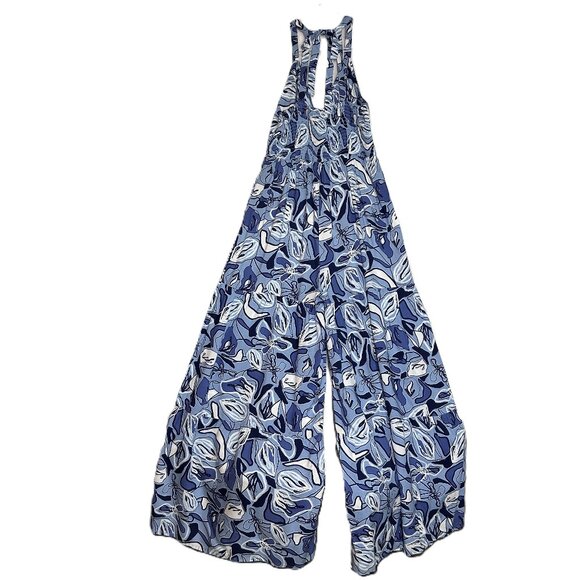 Sincerely Jules Jumpsuit Women's Medium Blue White Floral Wide Leg Abstract - Picture 8 of 11
